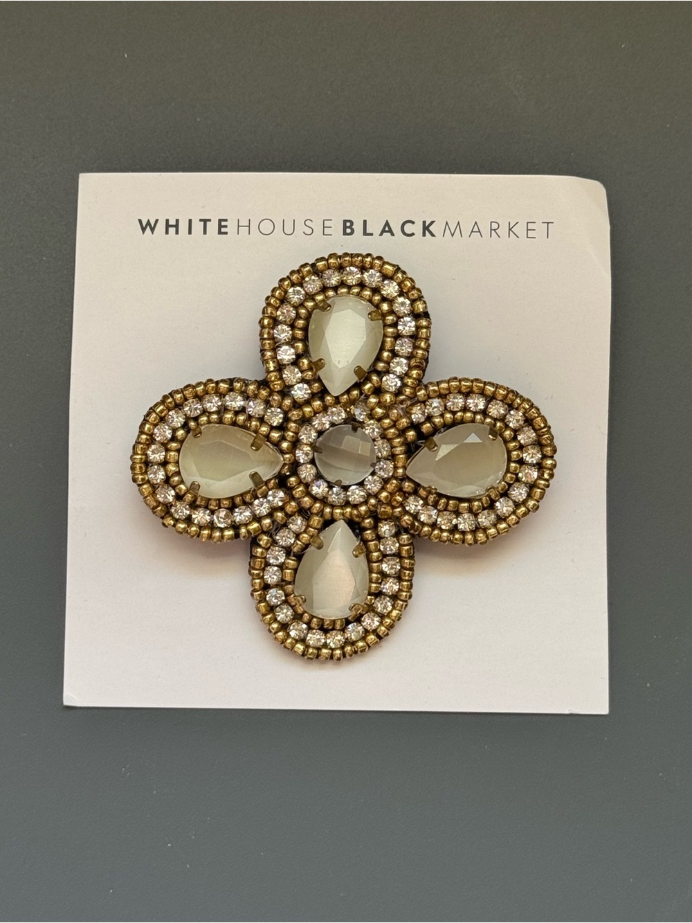 White House Black Market Gold and Champagne Floral Cluster Brooch NWT
